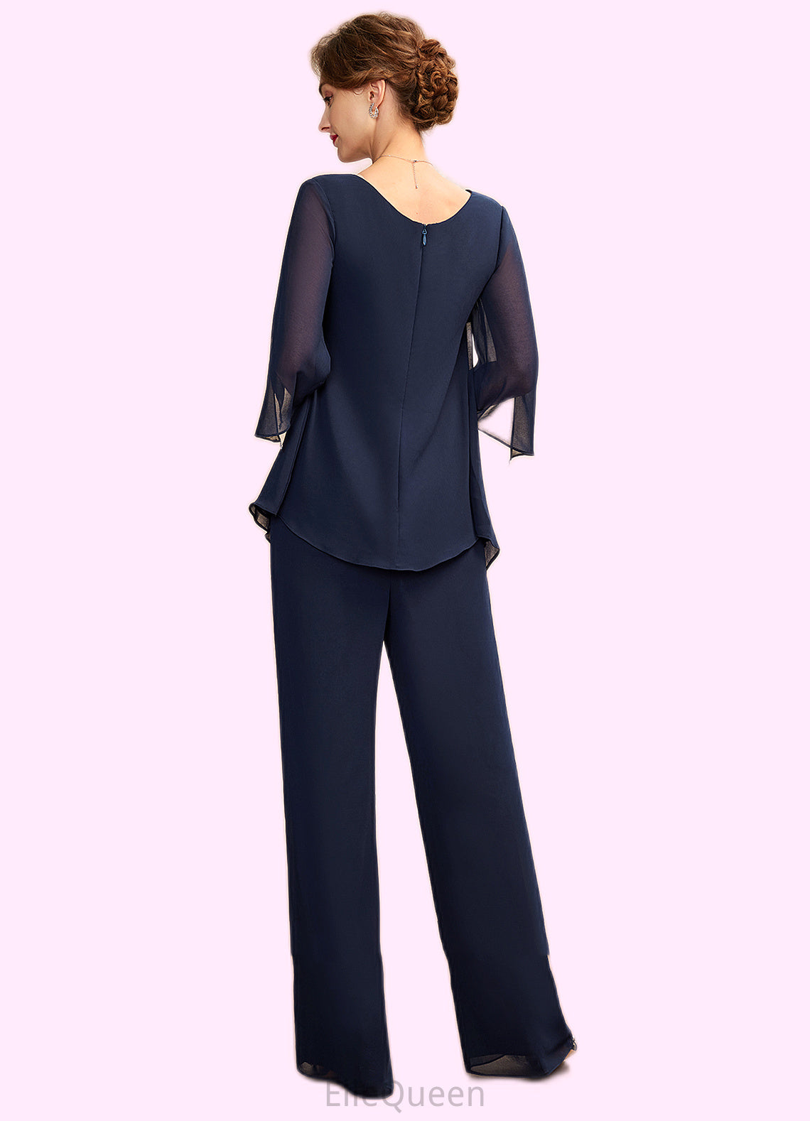 Elise Jumpsuit/Pantsuit V-neck Floor-Length Chiffon Mother of the Bride Dress With Cascading Ruffles DG126P0015019