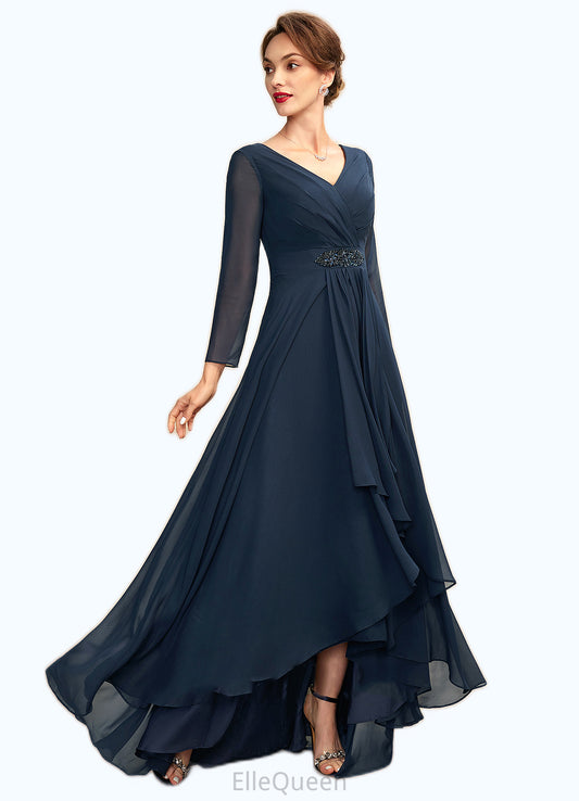 Elsa A-Line V-neck Asymmetrical Chiffon Mother of the Bride Dress With Ruffle Beading Bow(s) DG126P0015021