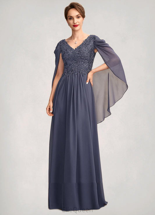 Fiona A-Line V-neck Floor-Length Chiffon Lace Mother of the Bride Dress With Beading Sequins DG126P0015022