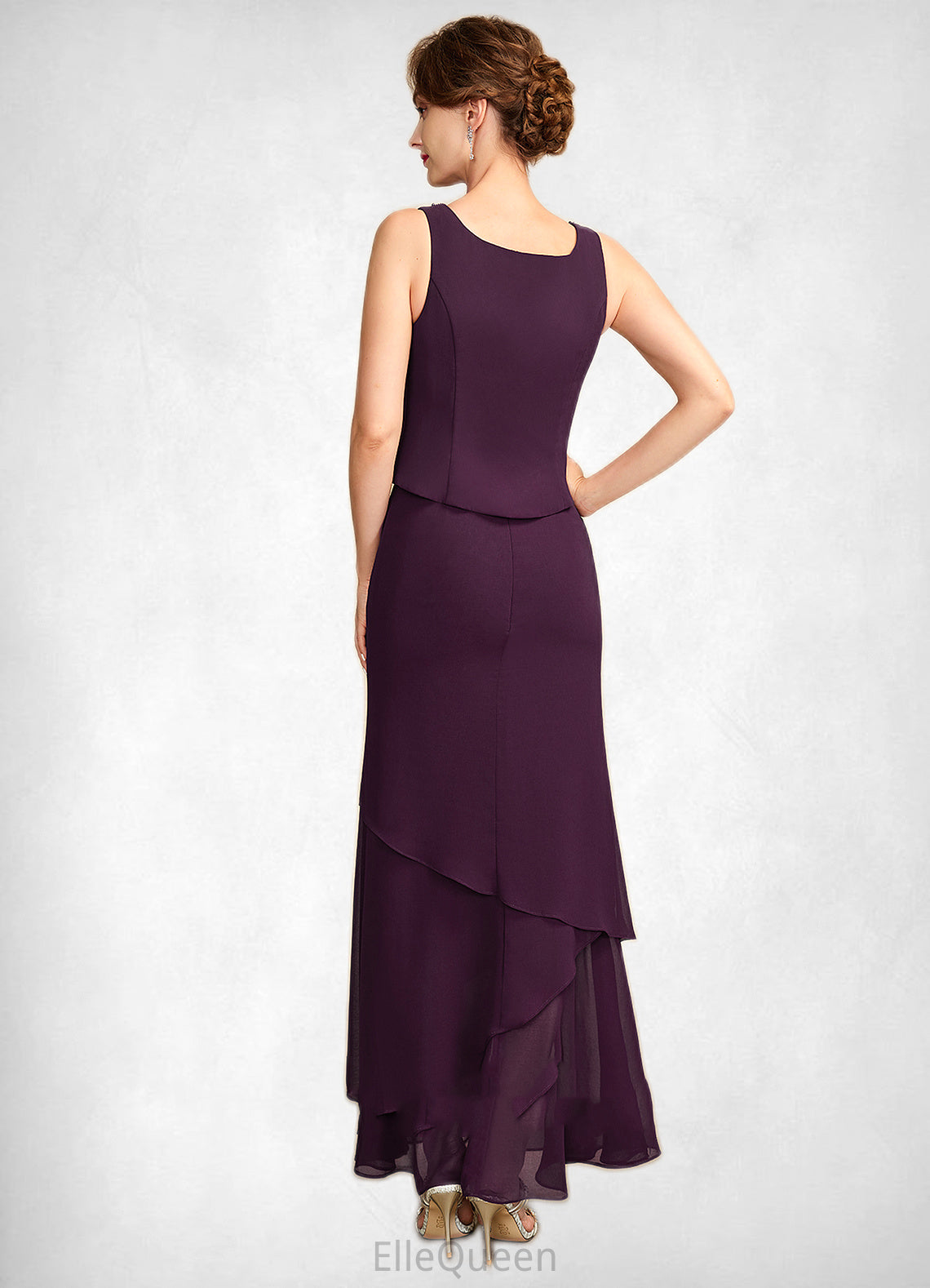 Danica Sheath/Column Scoop Neck Ankle-Length Chiffon Mother of the Bride Dress With Beading Sequins DG126P0015024