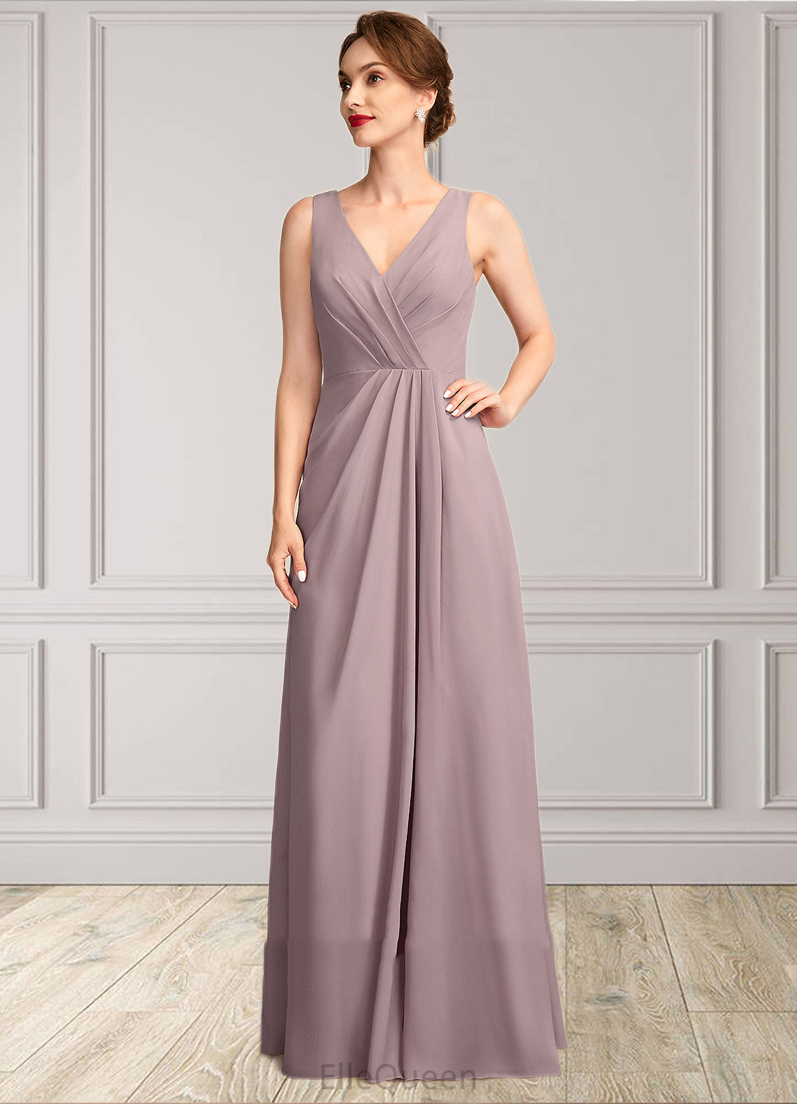 Willow A-Line V-neck Floor-Length Chiffon Mother of the Bride Dress With Ruffle DG126P0015026