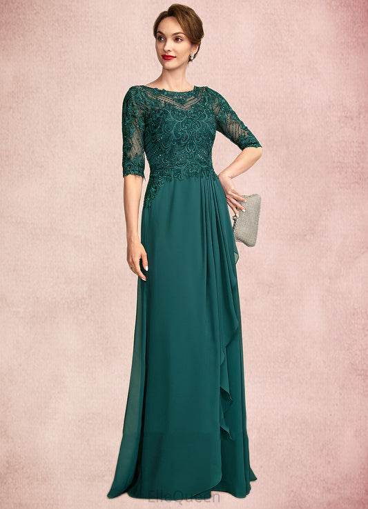 Brittany A-Line Scoop Neck Floor-Length Chiffon Lace Mother of the Bride Dress With Beading Sequins Cascading Ruffles DG126P0015027