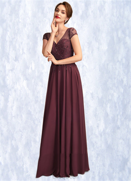 Laney A-Line V-neck Floor-Length Chiffon Mother of the Bride Dress With Beading Sequins DG126P0015028