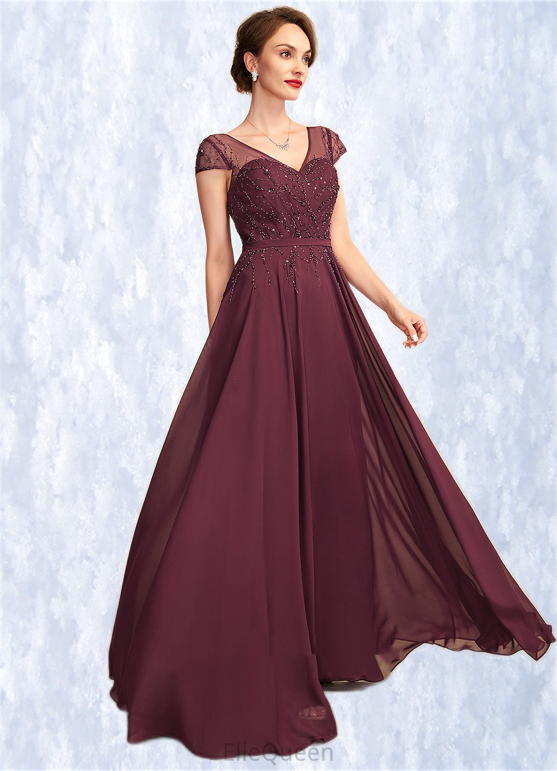Laney A-Line V-neck Floor-Length Chiffon Mother of the Bride Dress With Beading Sequins DG126P0015028