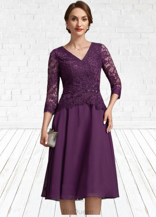 Adelyn A-Line V-neck Knee-Length Chiffon Lace Mother of the Bride Dress With Beading Sequins DG126P0015035