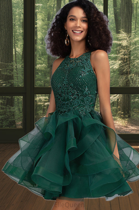 Emmalee Ball-Gown/Princess Scoop Short/Mini Lace Tulle Homecoming Dress With Sequins DGP0020537