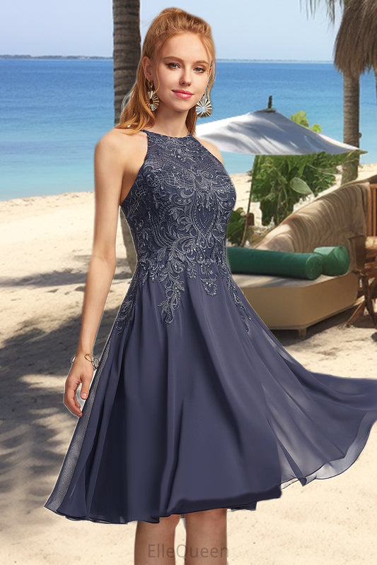 Damaris A-line Scoop Knee-Length Chiffon Homecoming Dress With Appliques Lace DGP0020551