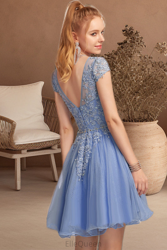 Gracelyn A-line Scoop Short/Mini Tulle Homecoming Dress With Beading Appliques Lace DGP0020547