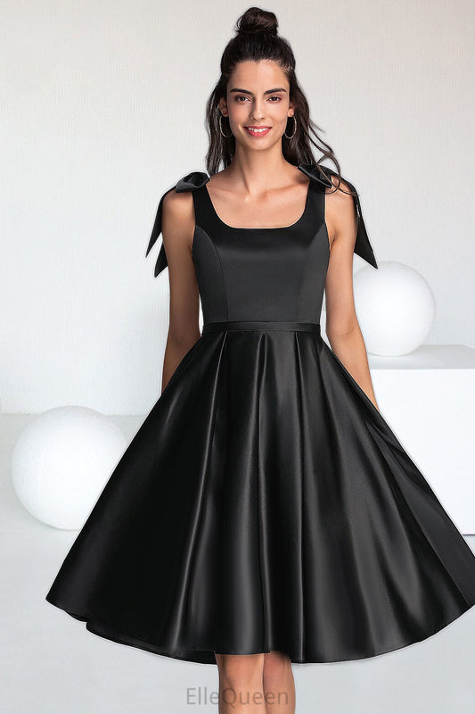 Kallie A-line Square Knee-Length Satin Homecoming Dress With Bow DGP0020556