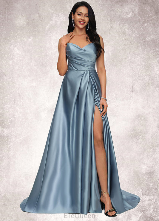 Ana Ball-Gown/Princess V-Neck Sweep Train Satin Prom Dresses DGP0022191