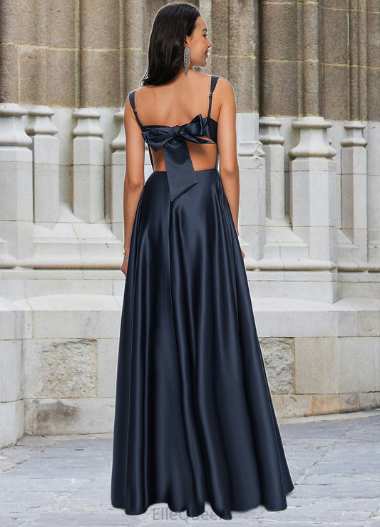 Sharon A-line Straight Floor-Length Satin Prom Dresses With Bow DGP0022195