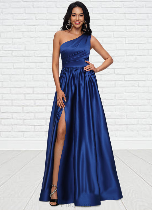Jacey Ball-Gown/Princess One Shoulder Floor-Length Satin Prom Dresses DGP0022201