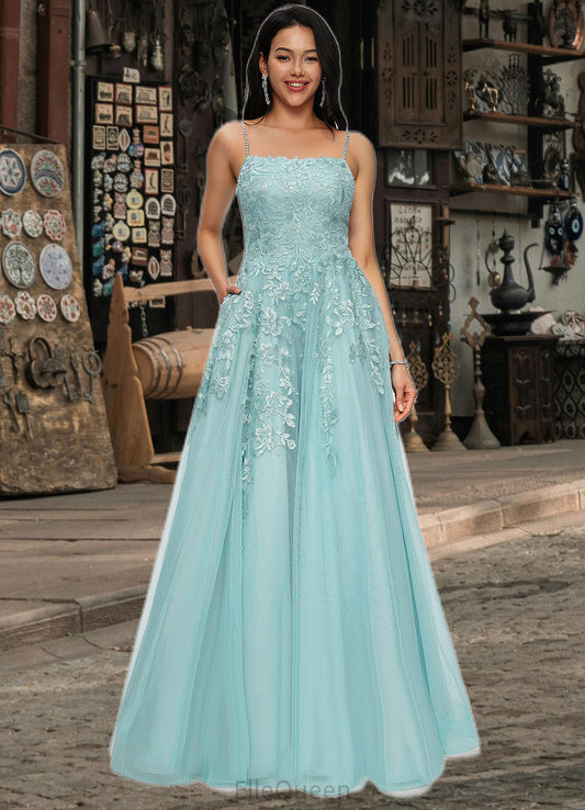Ivy Ball-Gown/Princess Straight Floor-Length Tulle Prom Dresses With Appliques Lace Sequins DGP0022206
