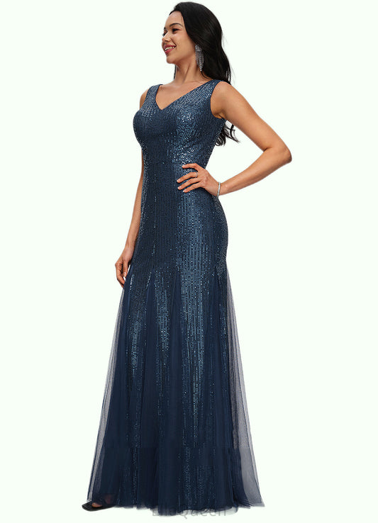 Regan Sheath/Column V-Neck Floor-Length Sequin Prom Dresses DGP0022218
