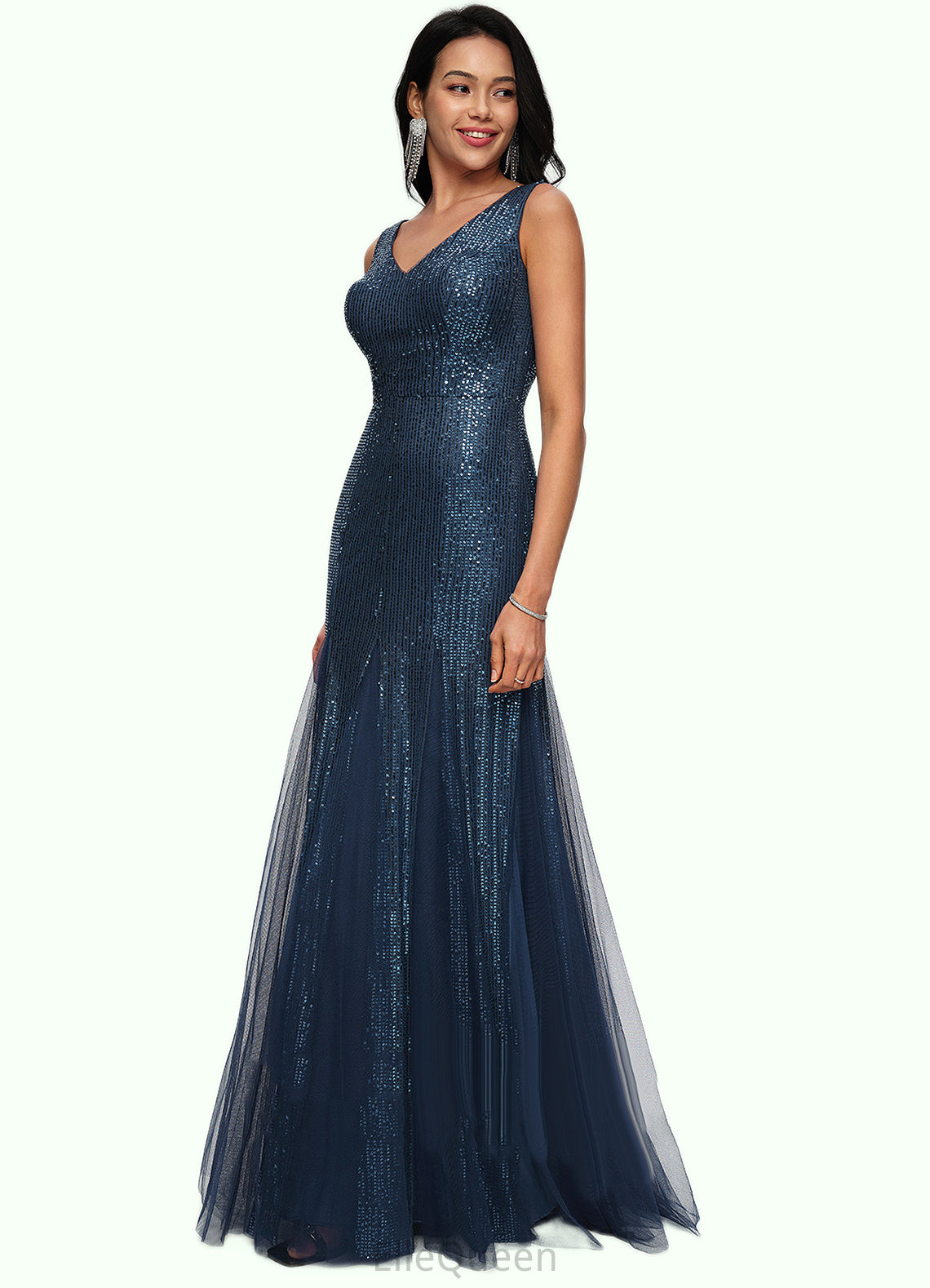 Regan Sheath/Column V-Neck Floor-Length Sequin Prom Dresses DGP0022218