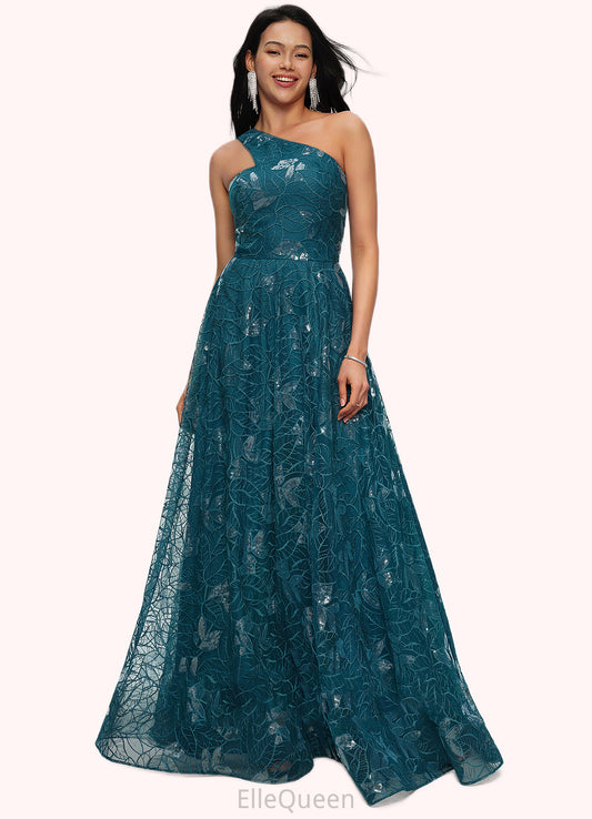 Maren A-line Asymmetrical Floor-Length Lace Prom Dresses With Sequins DGP0022219