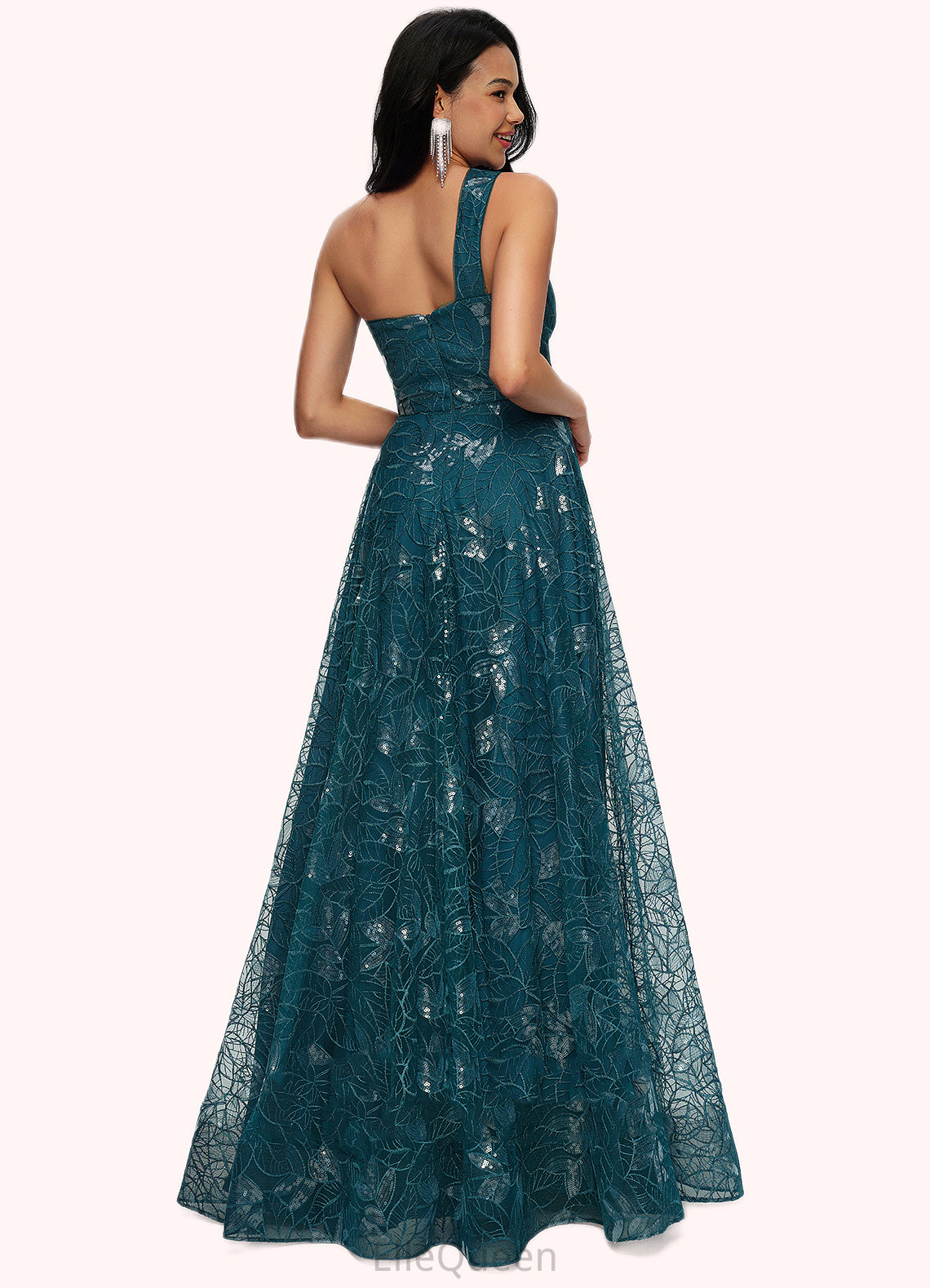 Maren A-line Asymmetrical Floor-Length Lace Prom Dresses With Sequins DGP0022219