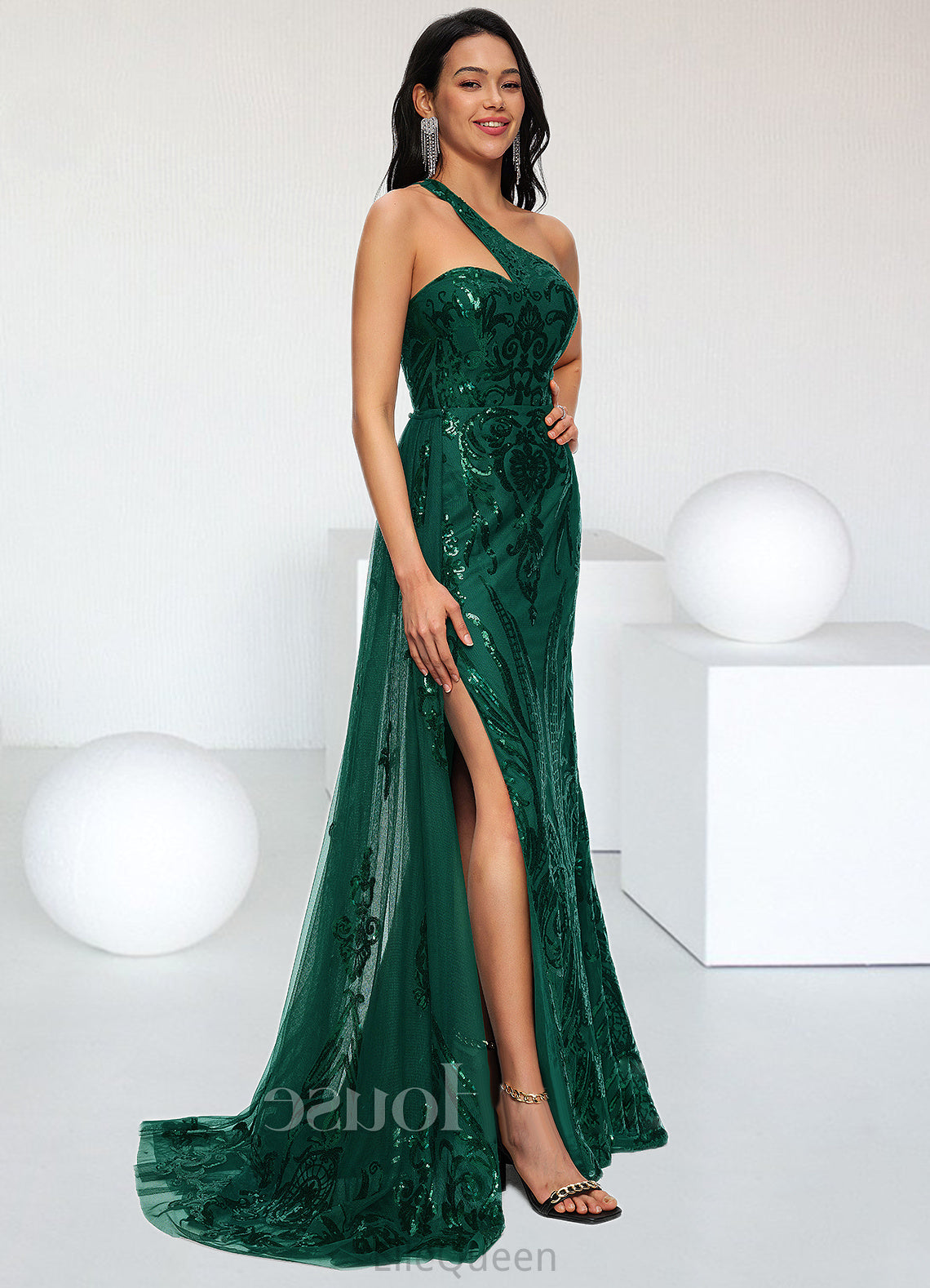 Kiana Trumpet/Mermaid One Shoulder Sweep Train Sequin Prom Dresses With Sequins DGP0022226