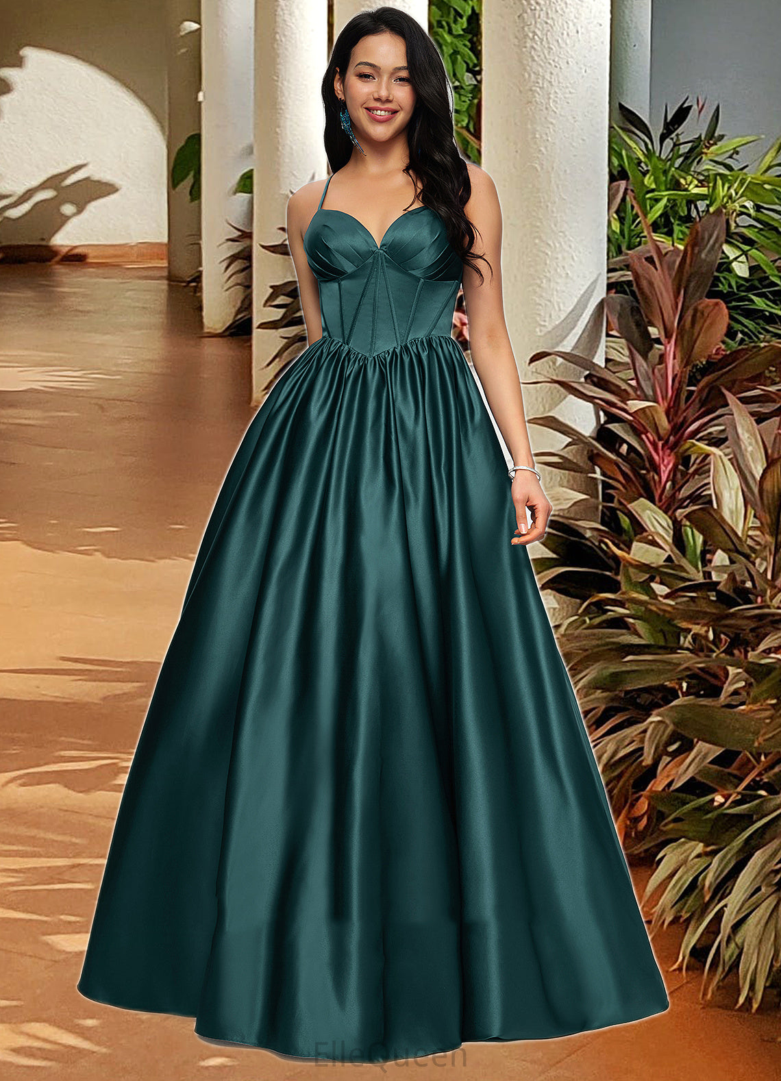 Kylie Ball-Gown/Princess V-Neck Floor-Length Satin Prom Dresses With Pleated DGP0022230