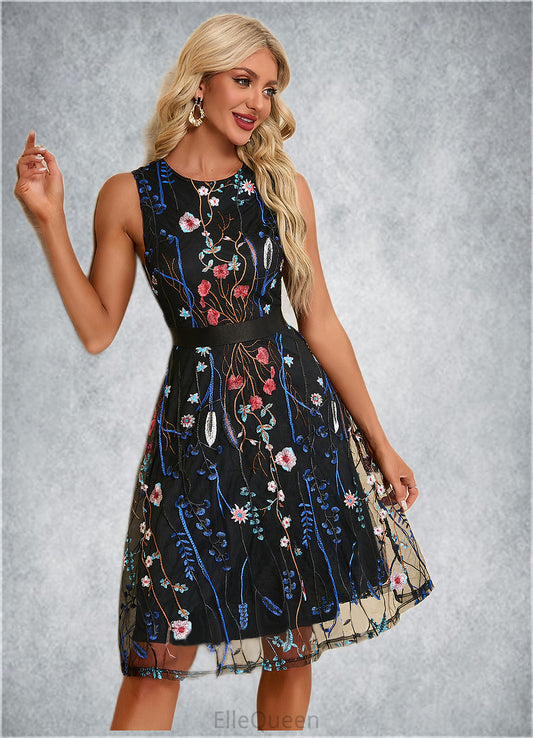 Kayley Flower Jacquard Scoop Elegant A-line Tulle Midi Dresses DGP0022247