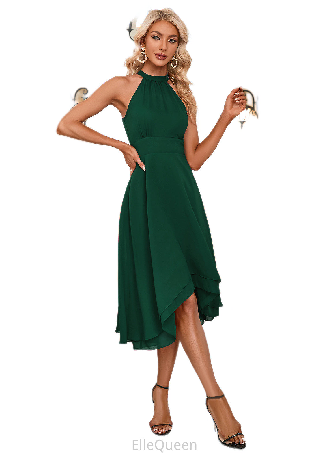 Elianna High Neck Elegant A-line Chiffon Asymmetrical Dresses DGP0022253