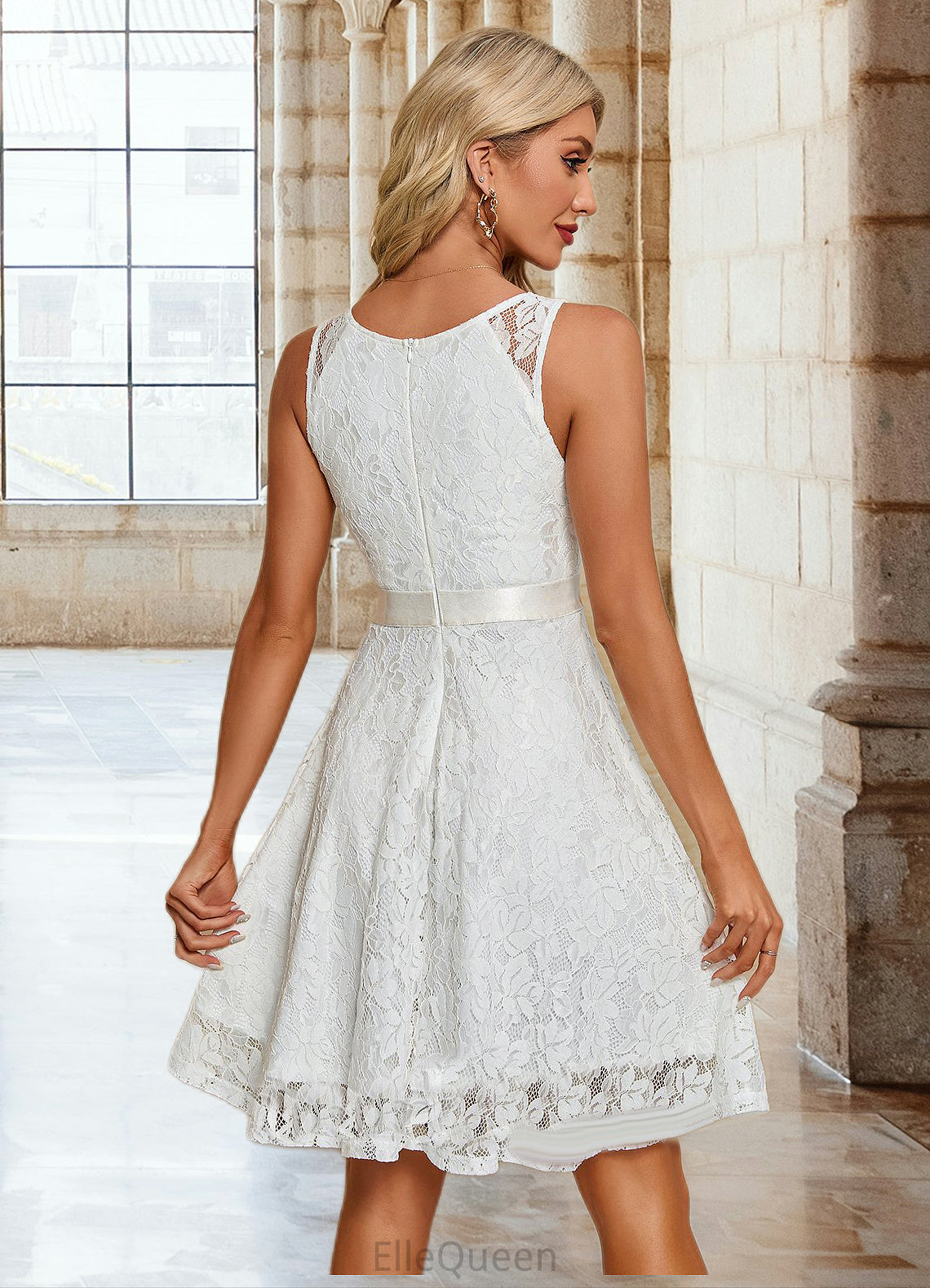 Liana V-Neck Elegant A-line Lace Midi Dresses DGP0022264
