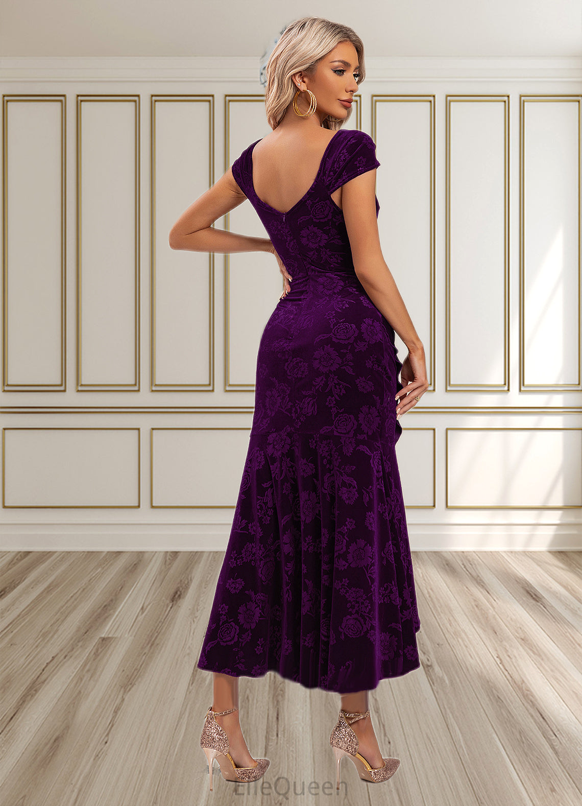 Regina Flower Sweetheart Elegant Trumpet/Mermaid Velvet Asymmetrical Dresses DGP0022284