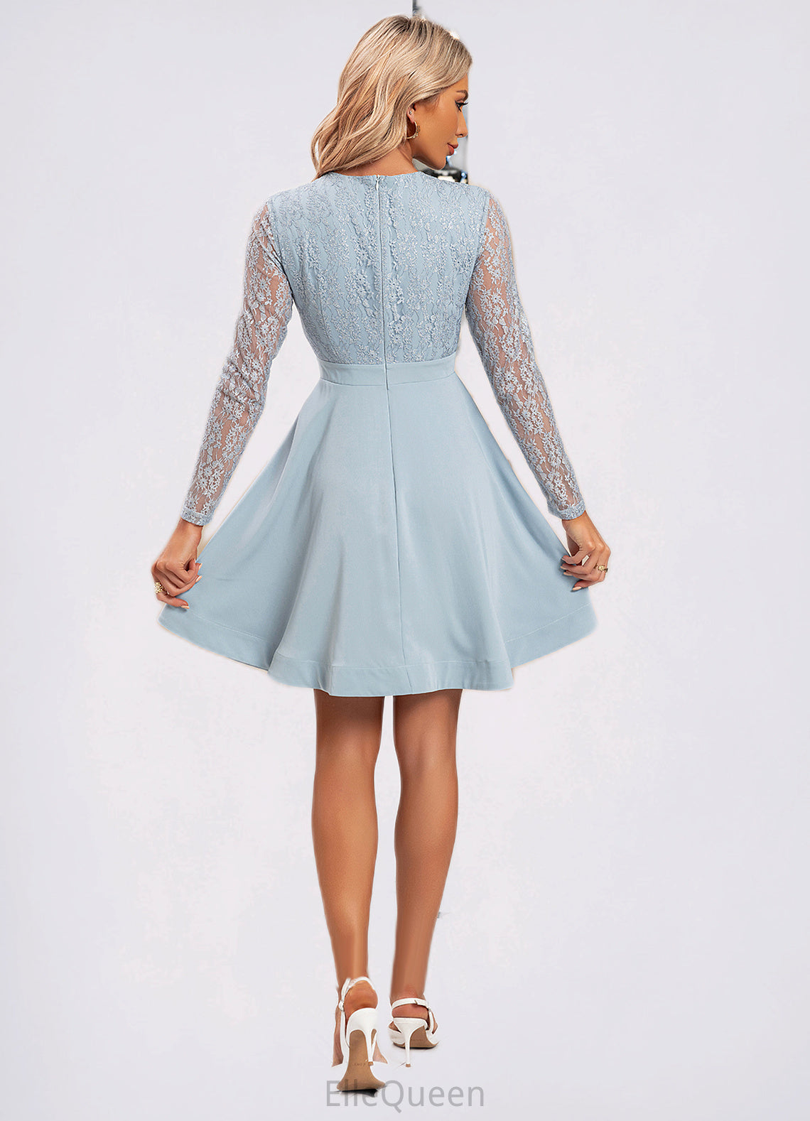 Avah Embroidered Scoop Elegant A-line Lace Mini Dresses DGP0022306