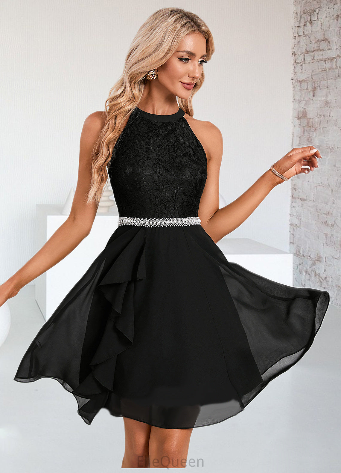 Ruby Beading Scoop Elegant A-line Chiffon Mini Dresses DGP0022354