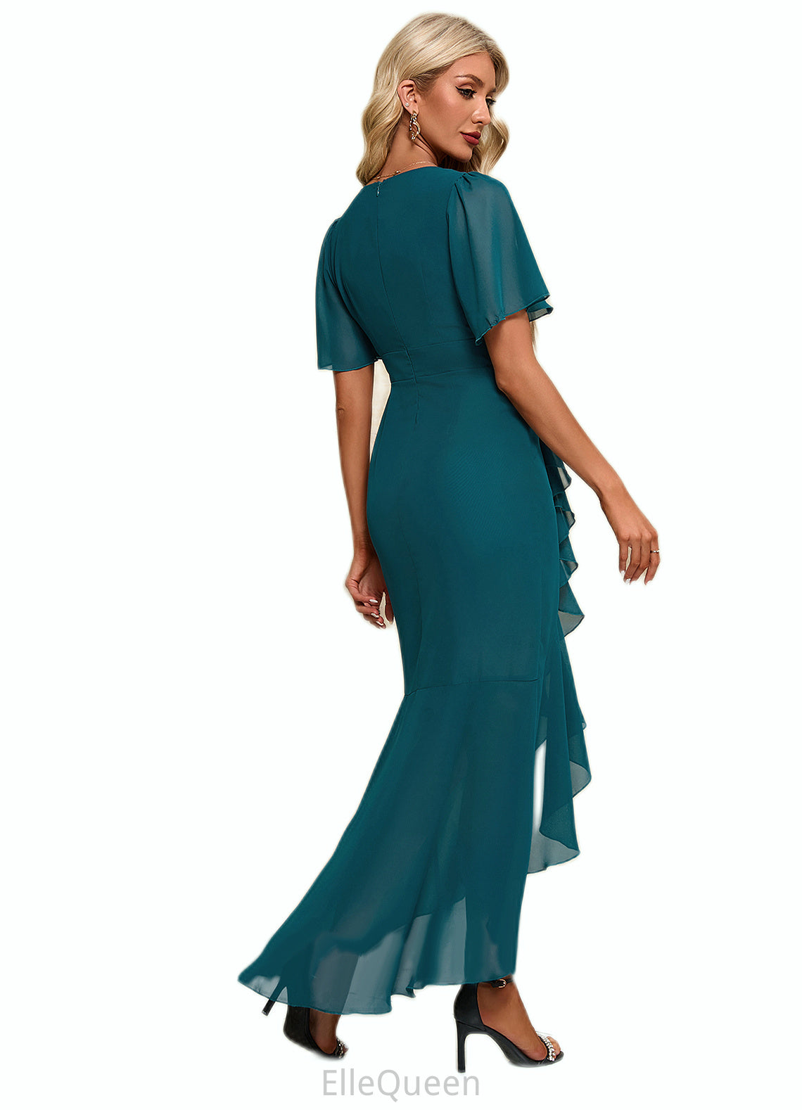 Aileen Ruffle V-Neck Elegant Trumpet/Mermaid Chiffon Asymmetrical Dresses DGP0022358