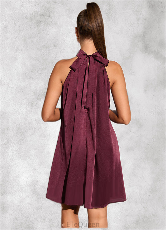 Vera Ruffle High Neck Elegant A-line Satin Mini Dresses DGP0022436