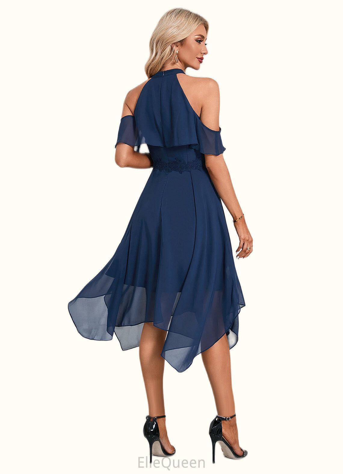 Alondra Appliques Lace Off the Shoulder Elegant A-line Chiffon Asymmetrical Dresses DGP0022489
