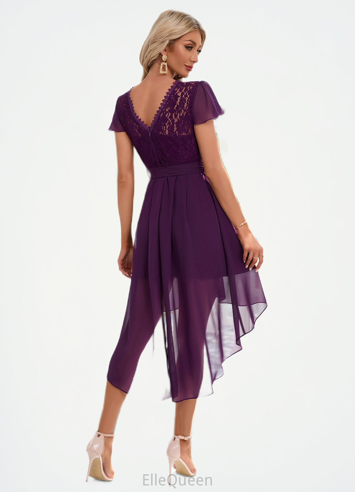 Camille Cascading Ruffles Asymmetrical Elegant A-line Chiffon Ankle-Length Dresses DGP0022494