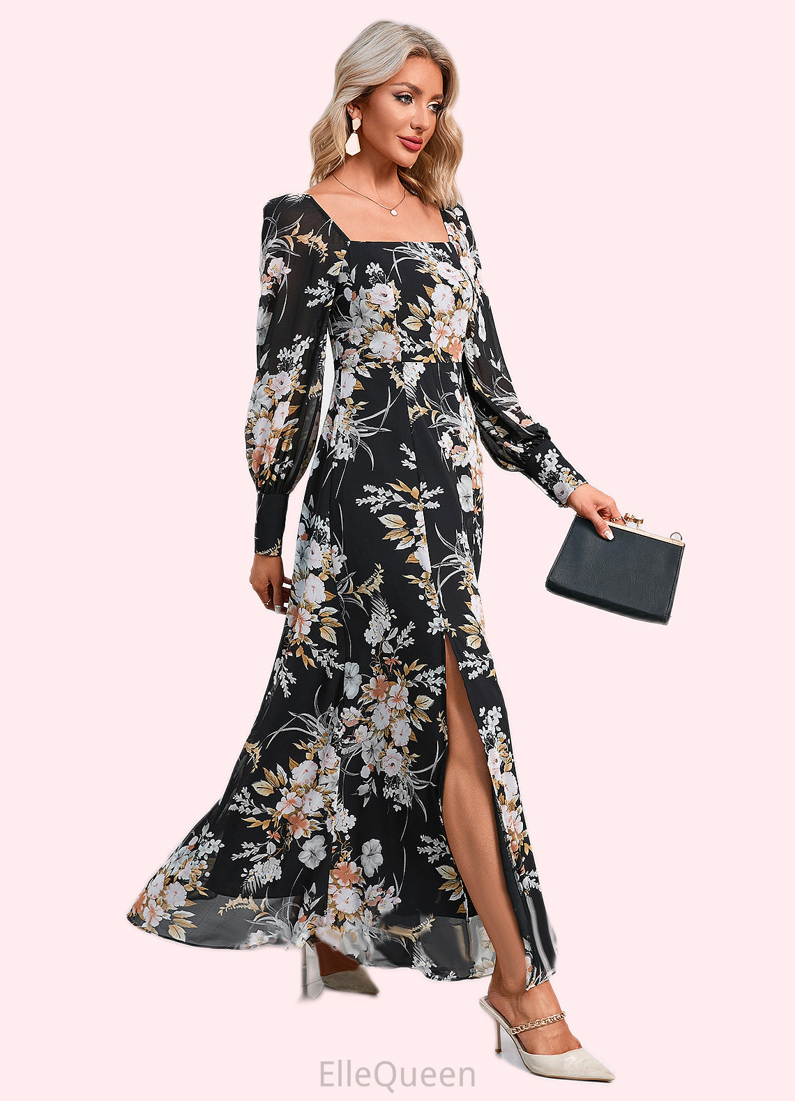 Precious Floral Print Off the Shoulder Elegant A-line Chiffon Maxi Dresses DGP0022515