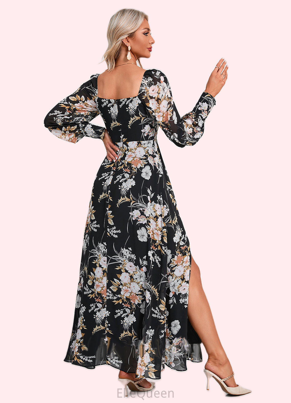 Precious Floral Print Off the Shoulder Elegant A-line Chiffon Maxi Dresses DGP0022515