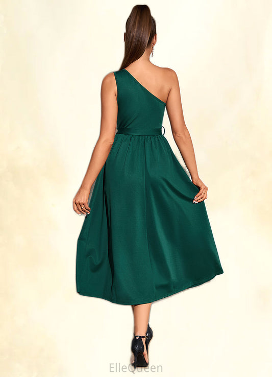 Maren One Shoulder Vacation A-line Cotton Blends Midi Dresses DGP0022529