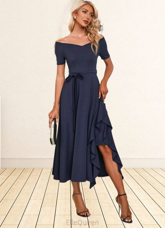 Karley V-Neck Elegant A-line Cotton Blends Midi Dresses DGP0022561