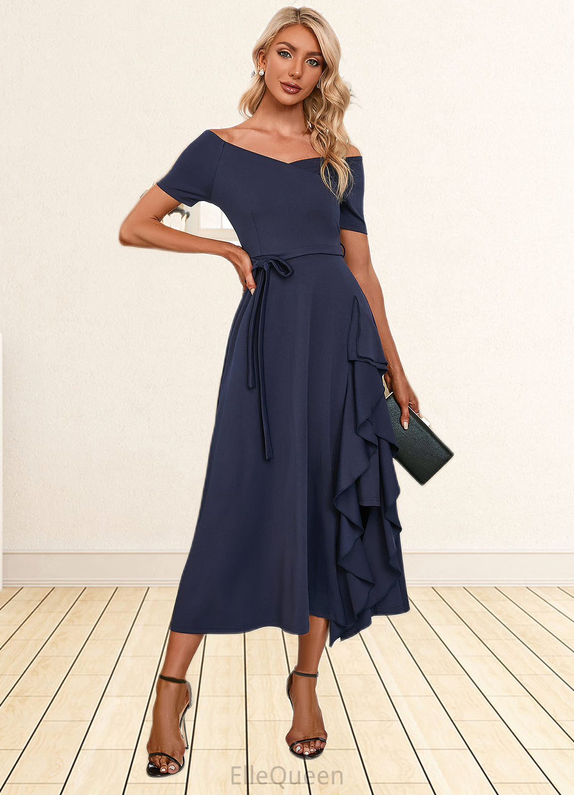 Karley V-Neck Elegant A-line Cotton Blends Midi Dresses DGP0022561