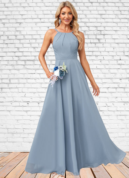 Delaney A-line Halter Floor-Length Chiffon Bridesmaid Dress DGP0022575