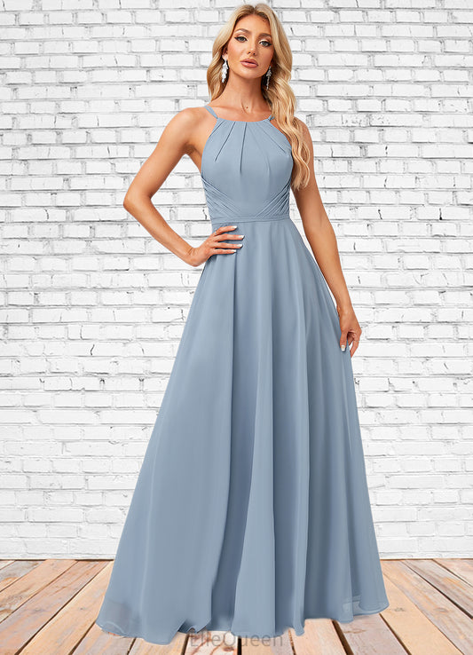 Delaney A-line Halter Floor-Length Chiffon Bridesmaid Dress DGP0022575