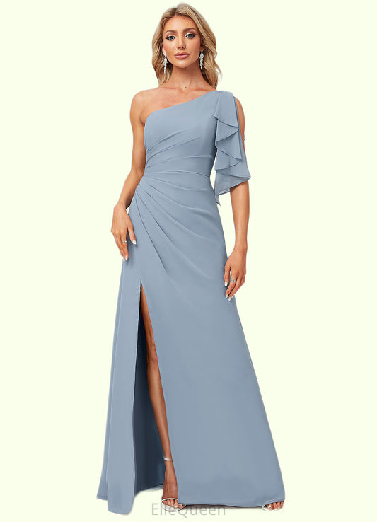 Lyric A-line One Shoulder Floor-Length Chiffon Bridesmaid Dress With Ruffle DGP0022576