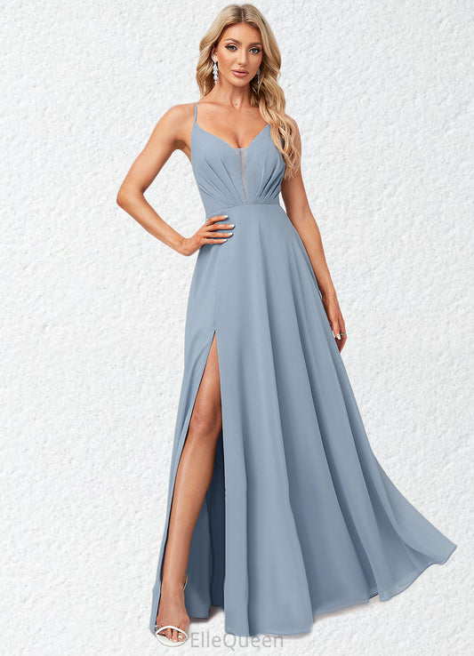 Aleah A-line V-Neck Floor-Length Chiffon Bridesmaid Dress DGP0022577
