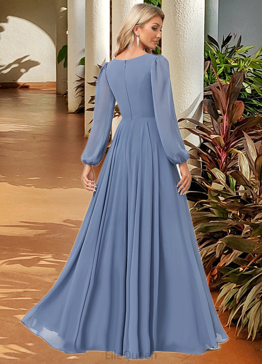 Kelly A-line V-Neck Floor-Length Chiffon Bridesmaid Dress DGP0022579