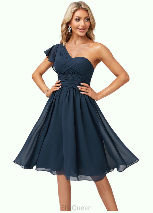 Dylan A-line One Shoulder Knee-Length Chiffon Bridesmaid Dress With Ruffle DGP0022583