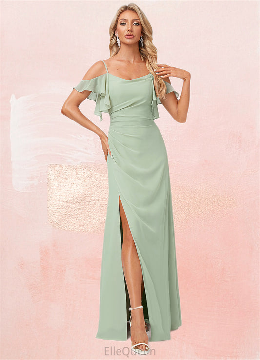 Iyana A-line Cold Shoulder Floor-Length Chiffon Bridesmaid Dress With Ruffle DGP0022586