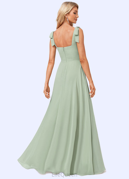 Carla A-line Square Floor-Length Chiffon Bridesmaid Dress With Bow DGP0022588