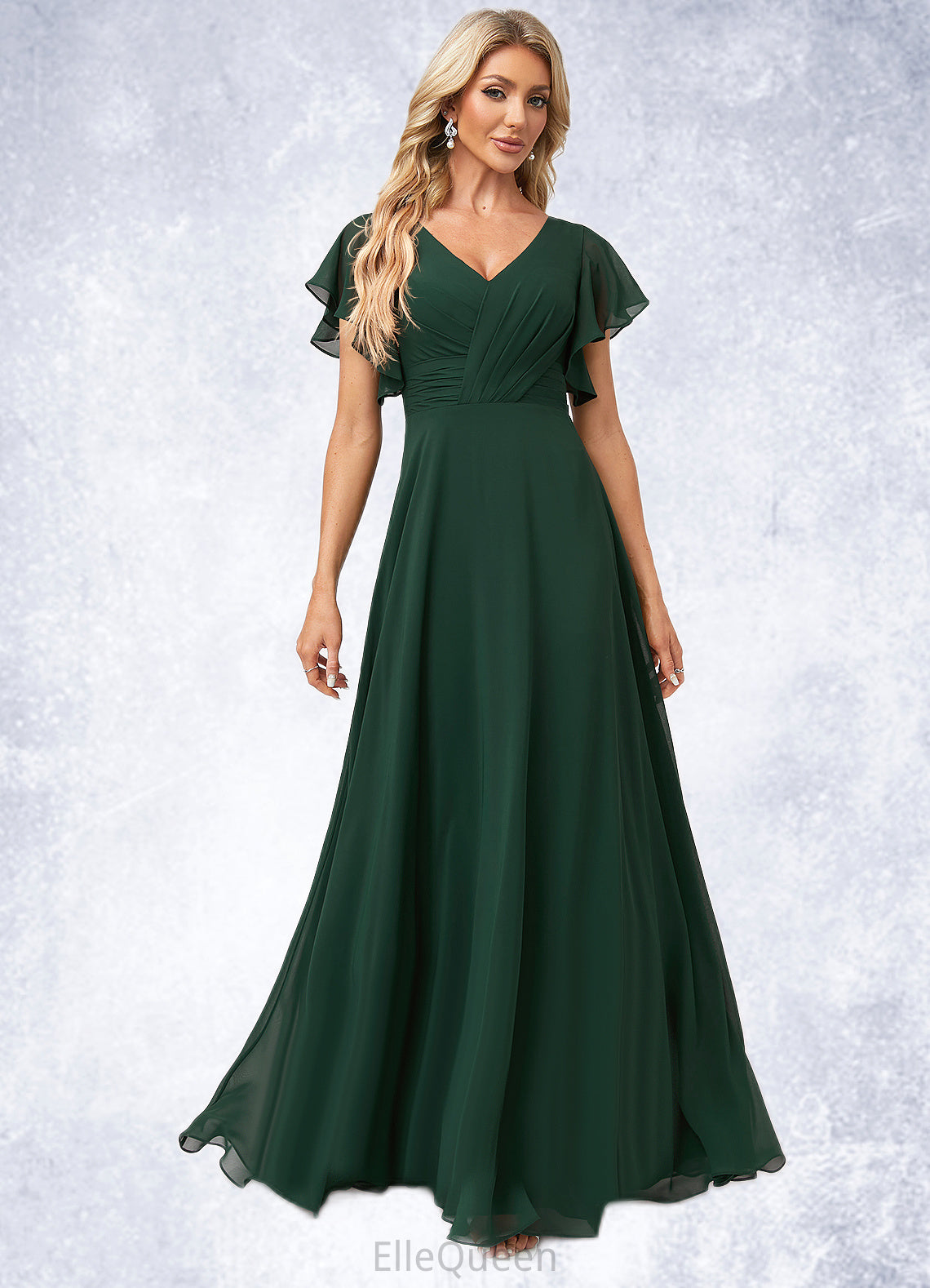 Carmen A-line V-Neck Floor-Length Chiffon Bridesmaid Dress With Ruffle DGP0022591