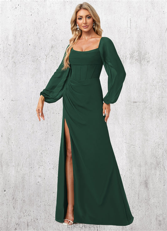 Arabella A-line Scoop Floor-Length Chiffon Bridesmaid Dress DGP0022593