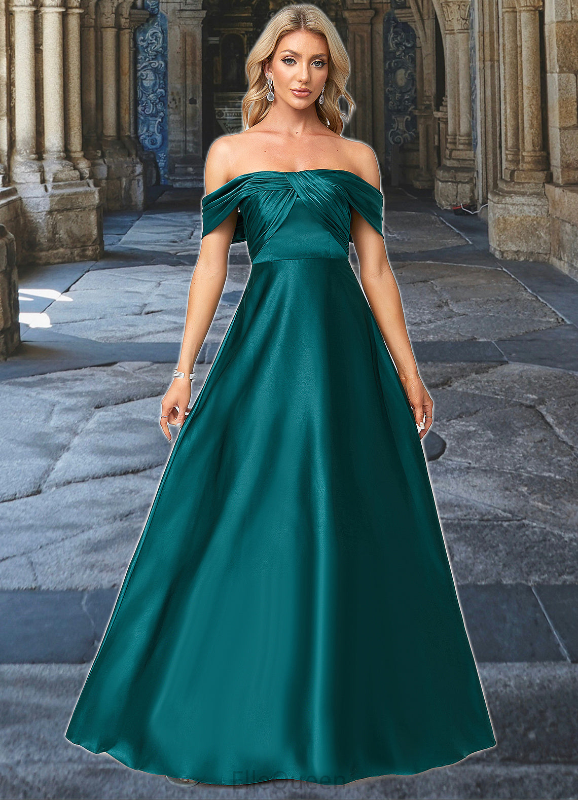 Siena A-line Off the Shoulder Floor-Length Stretch Satin Bridesmaid Dress DGP0022595