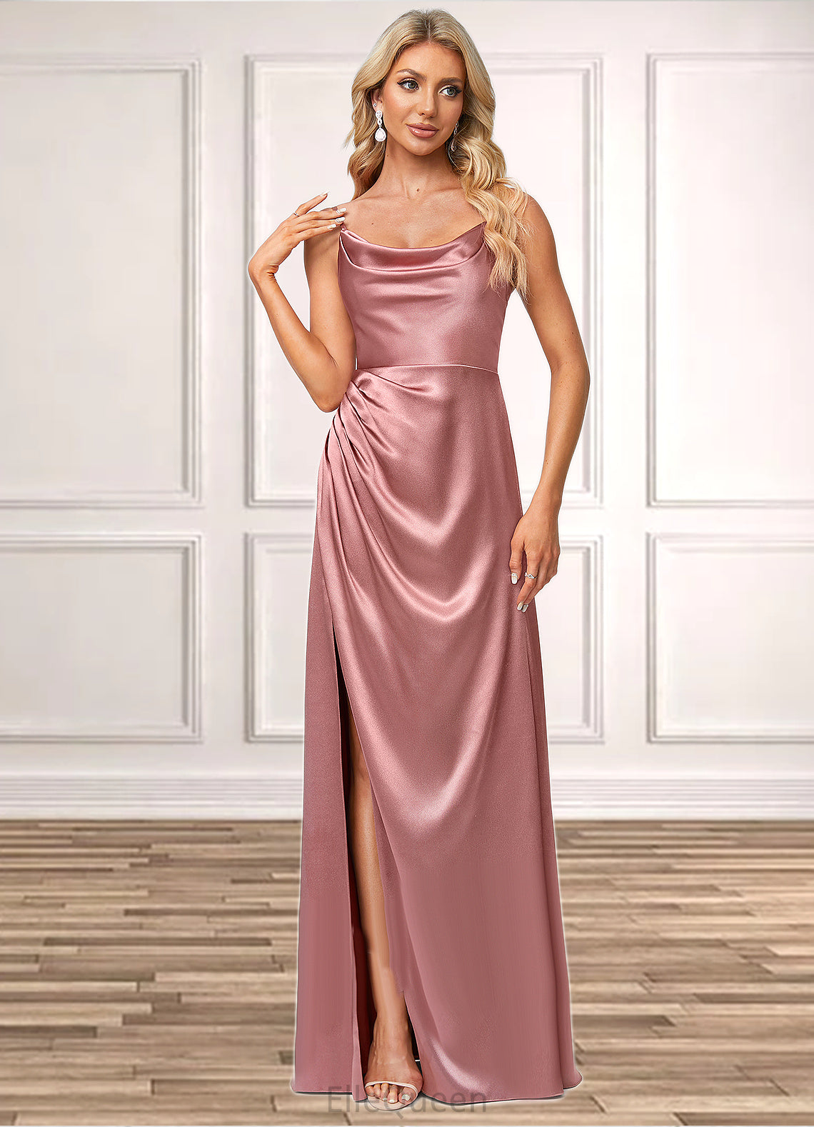 Christina A-line Cowl Floor-Length Stretch Satin Bridesmaid Dress DGP0022603